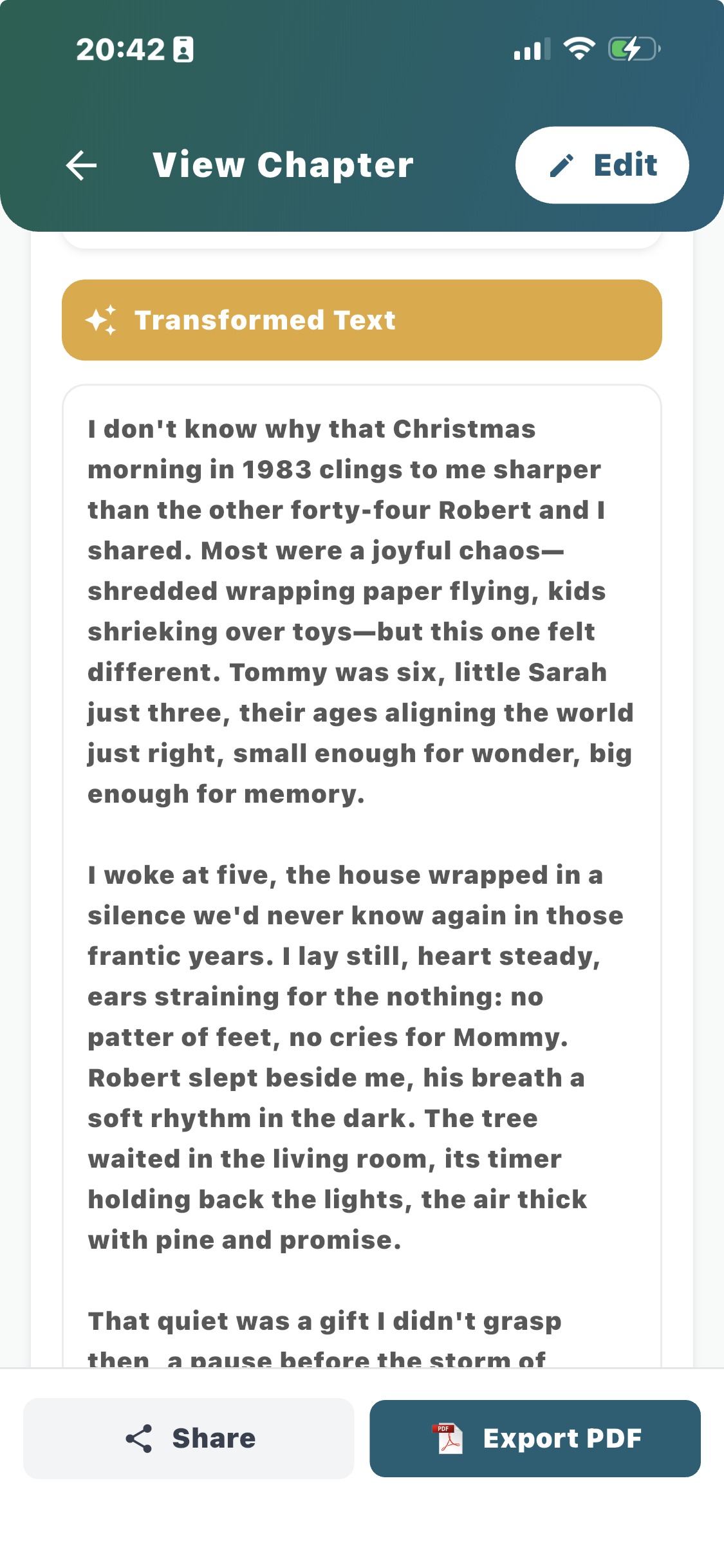 A finished LifeScribe chapter — Christmas Morning, 1983